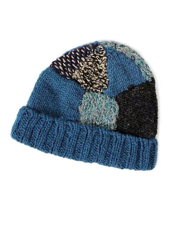 Japanese casual handmade knitted wool blend retro stitching warm woolen hat