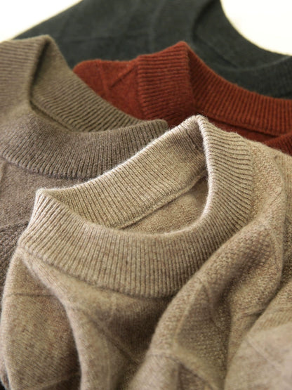 Heavy all-wool! Italy order foreign trade tail goods men's autumn winter round neck thickened jacquard knitwear sweater