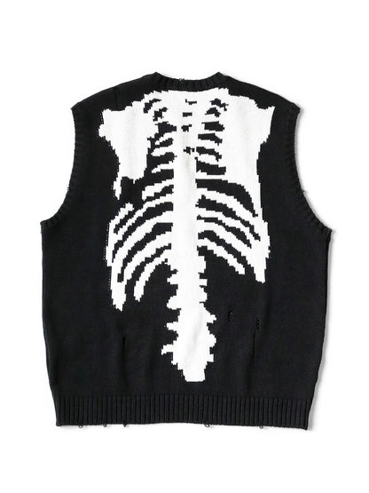 Japanese fall black knitted vintage skull mens women's pullover sweater vest