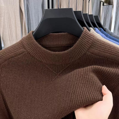 French high-end wool sweater men's 100% pure wool winter thickened sweater loose bottoming shirt