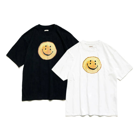 Japanese casual tenzhu cotton loose crew neck smiley face print short sleeve T-shirt