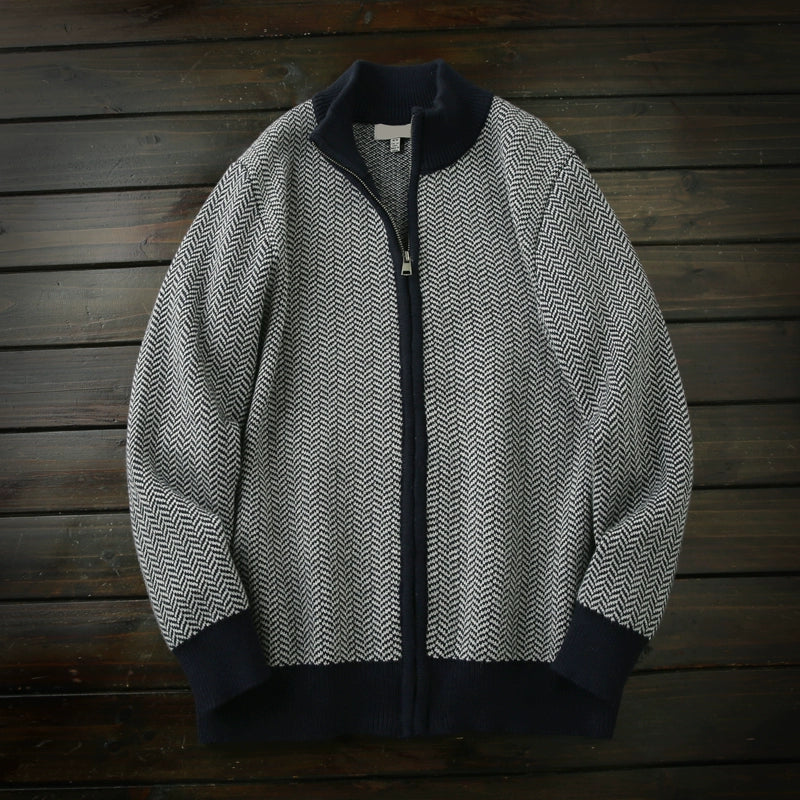 Nordic orders foreign trade men's clothing factory tail goods autumn and winter cotton stand up collar thickened cardigan knitted sweater jacket men