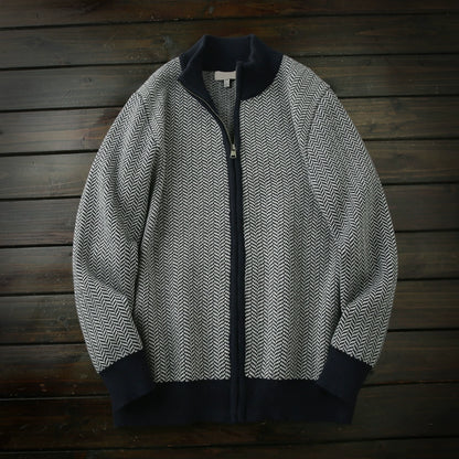 Nordic orders foreign trade men's clothing factory tail goods autumn and winter cotton stand up collar thickened cardigan knitted sweater jacket men