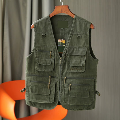 Retro worn! Classic! Solid! European and American foreign trade men's wear cut tail goods multi-pocket cargo vest