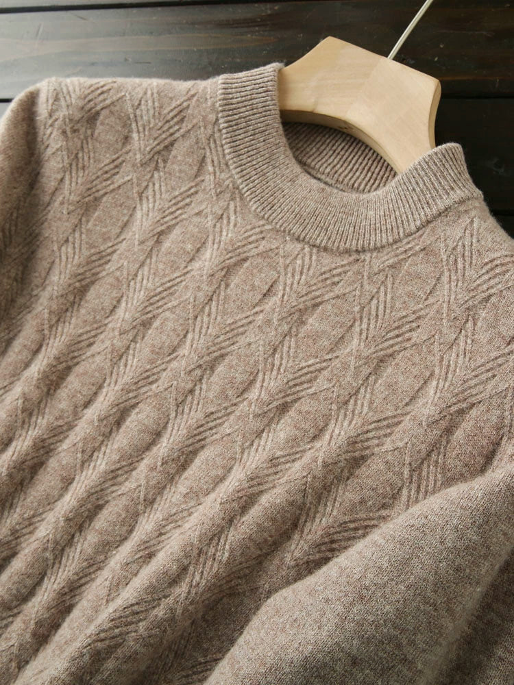 Heavy 420G! 100 Full Wool! Italian order men's crew neck padded jacquard knitwear sweater winter