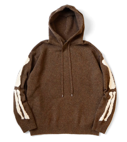 Japanese casual two-tone bone-embroidered wool hooded knit