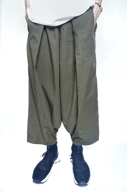 Pleated elastic waistband, low-grade cotton, trendy men's and women's styles, loose casual wide-leg pants