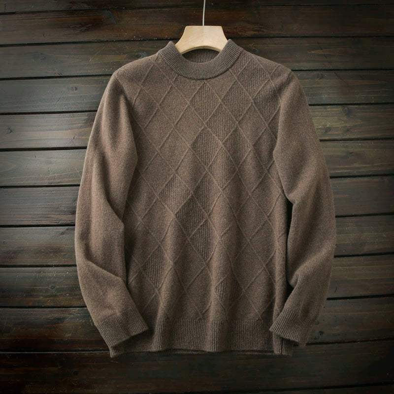 Heavy all-wool! Italy order foreign trade tail goods men's autumn winter round neck thickened jacquard knitwear sweater