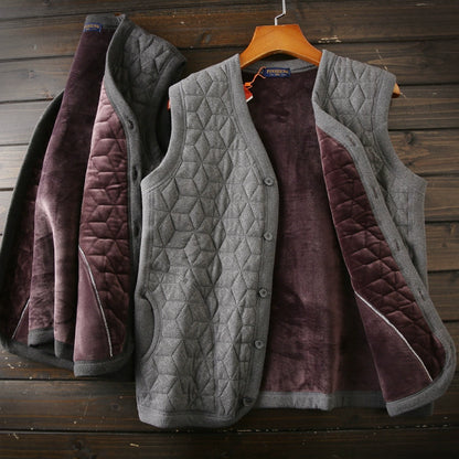 Warm heat storage, windproof and temperature locking, foreign trade men's clothing factory tail goods autumn and winter velvet thickened cardigan cotton vest vest