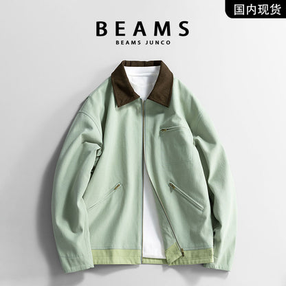 Japanese spring men's new style simple color matching lapel jacket outer