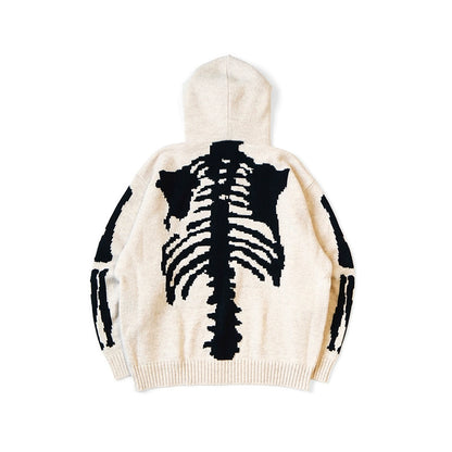 Japanese casual two-tone bone-embroidered wool hooded knit