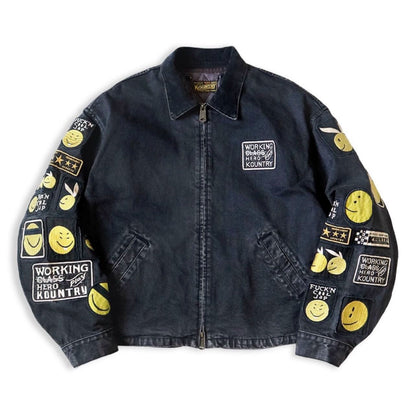 24SS Japanese denim patch embroidered distressed detachable lined jacket jacket